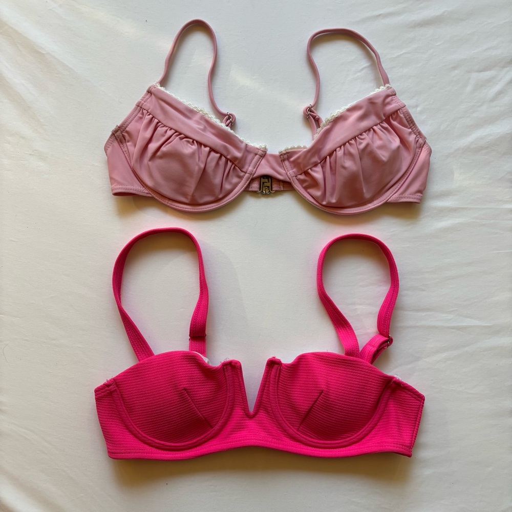 ROMWE Two-Piece Bikini Tops Set in Light Pink and Hot Pink